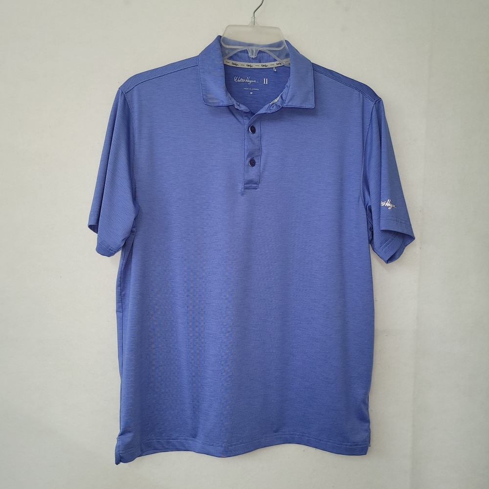 Walter Hagen Polo Shirt Mens Medium Blue Micro Stripe Performance Short Sleeve